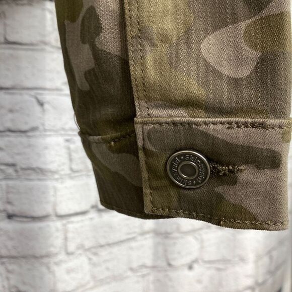 Skinny Girl Womens Camo Military Jacket Button Raw Edge Stretch Green Large - Picture 5 of 14